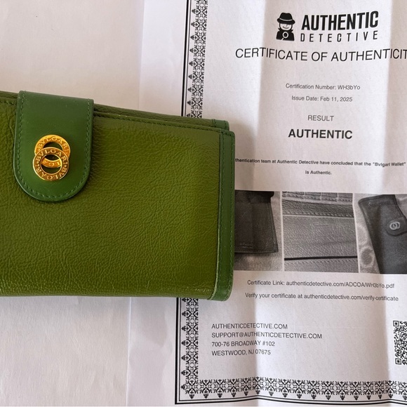 COA Bvlgari Long Wallet Doppi Tondo Green Hardware Bulgari Green Leather Wallet